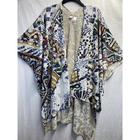 Chico's Sequins Embellished Cover Up Kimono Women OneSize Ivory Multicolor Used - Picture 1 of 16